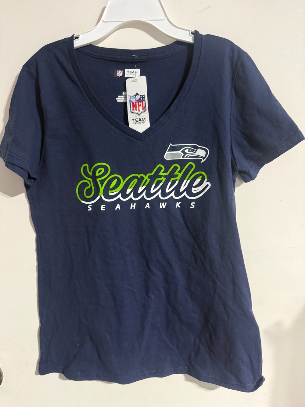 NFL Navy V-Neck Team Apparel Tee with White Accents